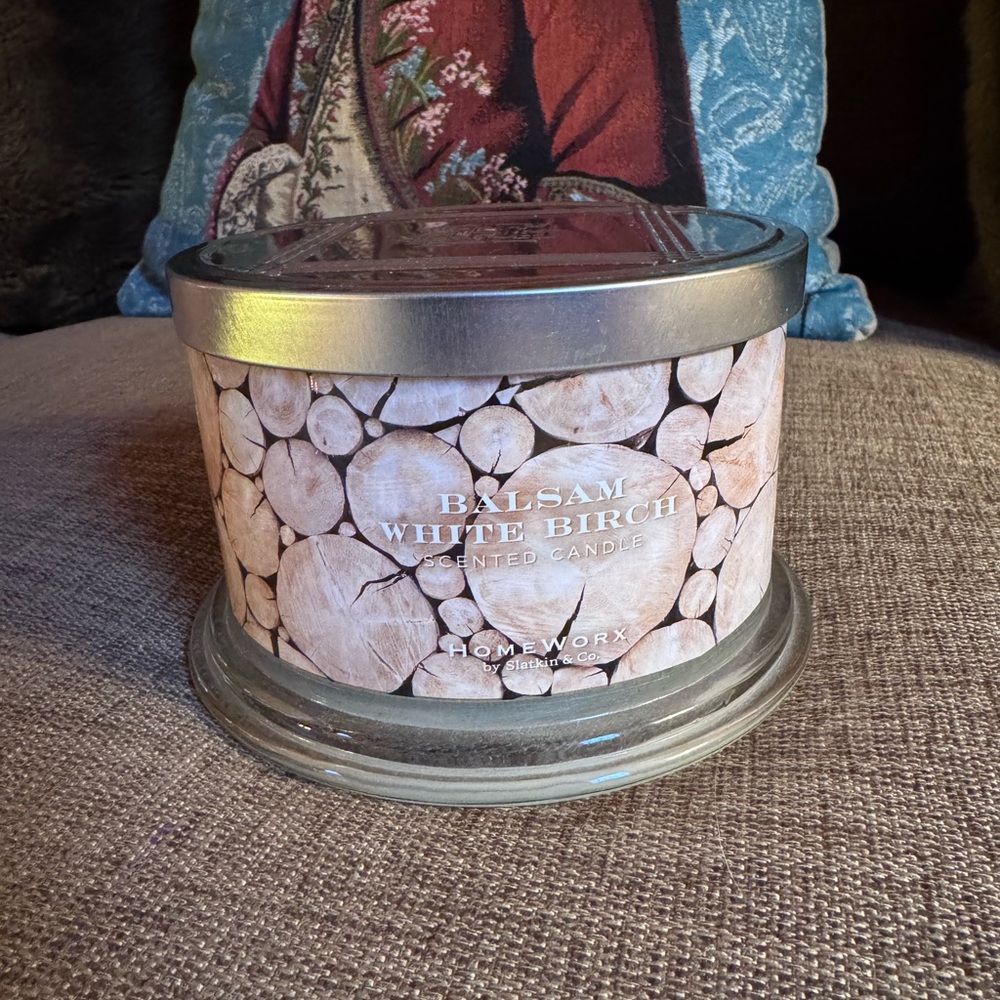 New! Slatkin HomeWorx Balsam White Birch Scented Candle - Natural Wood Design